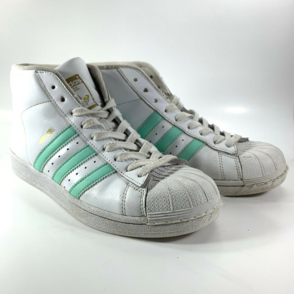 Adidas Pro Model High Tops White Mint Stripes Sz 7